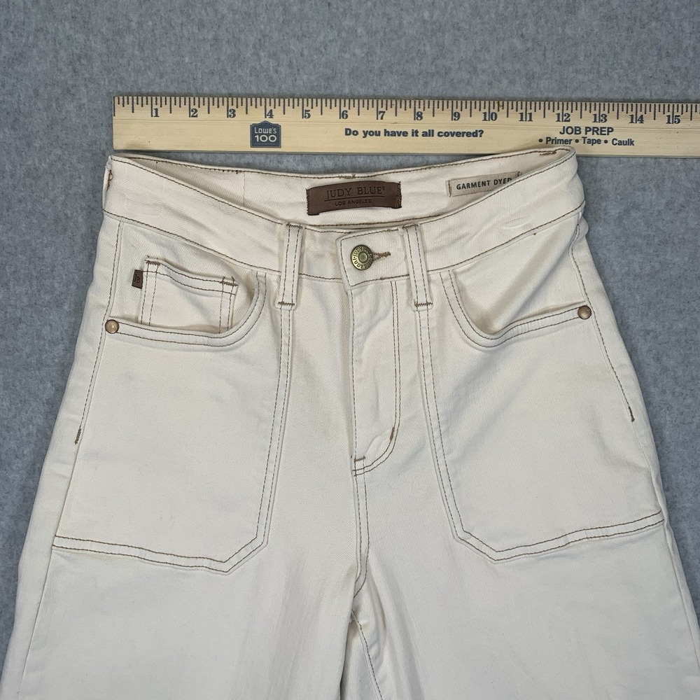 Judy Blue Jeans Garment Dyed Beige Wide Leg Crop Frey Hem Size 1/25 - Picture 12 of 16